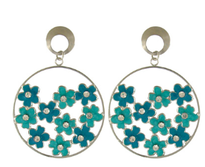 Brincos Floral Argola Azul Prata